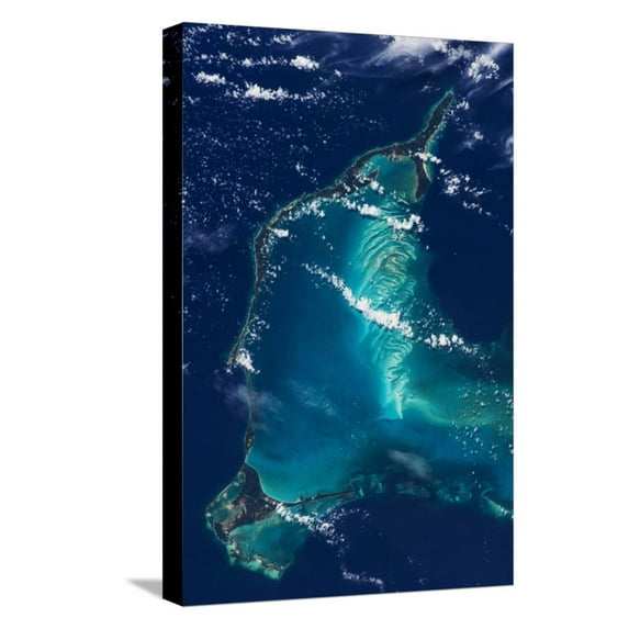 Art.com Satellite view of Eleuthera Island and Atlantic Ocean, Bahamas Stretched Canvas Print Wall Art, 12" x 18"