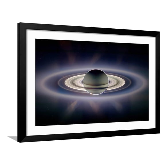 Art.com Saturn Silhouetted, Cassini Image Photographic Print, Black Frame Wall Art, 44" x 32"