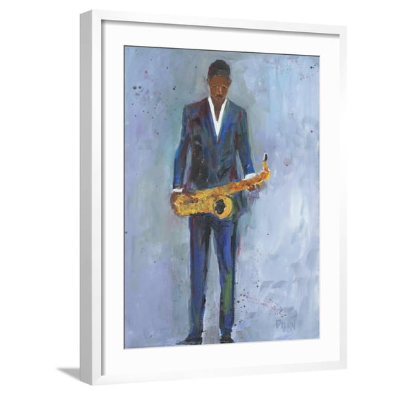 Art.com Sax in a Blue Suit Art Print by Samuel Dixon, White Frame Wall Art, 23" x 29"