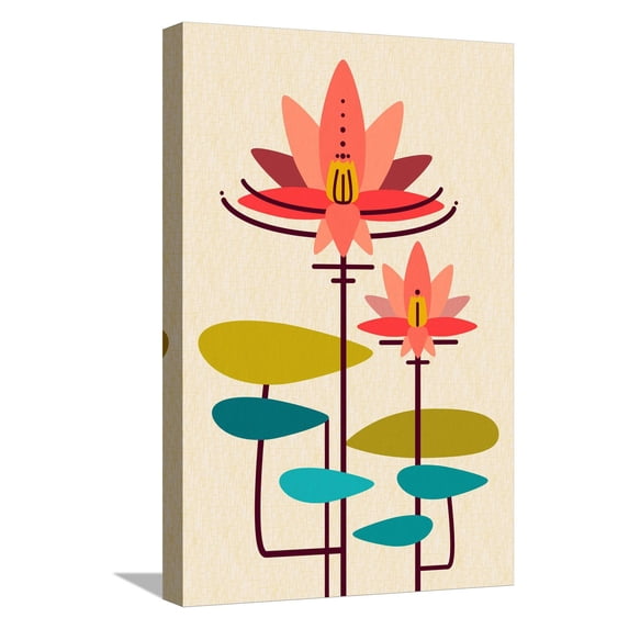 Art.com Scandinavian Lotus (White) Stretched Canvas Print Wall Art, 12" x 18"