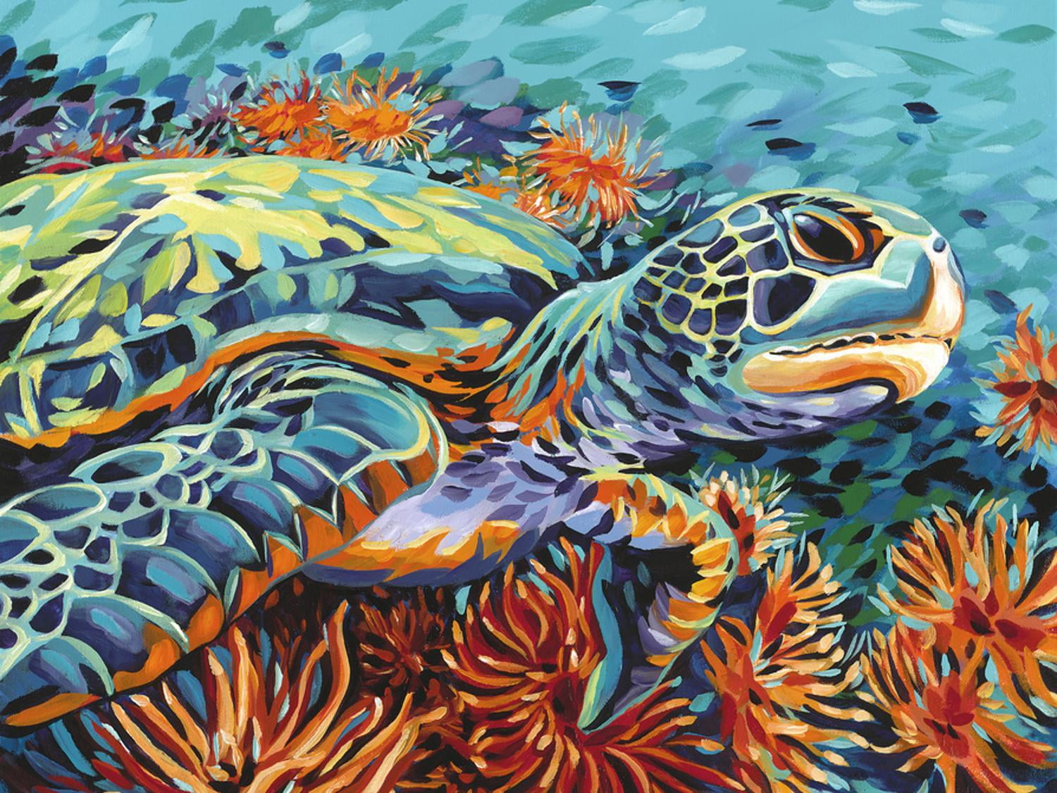 Colorful Sea Turtle Swimming Canvas Print, 24" x 18"