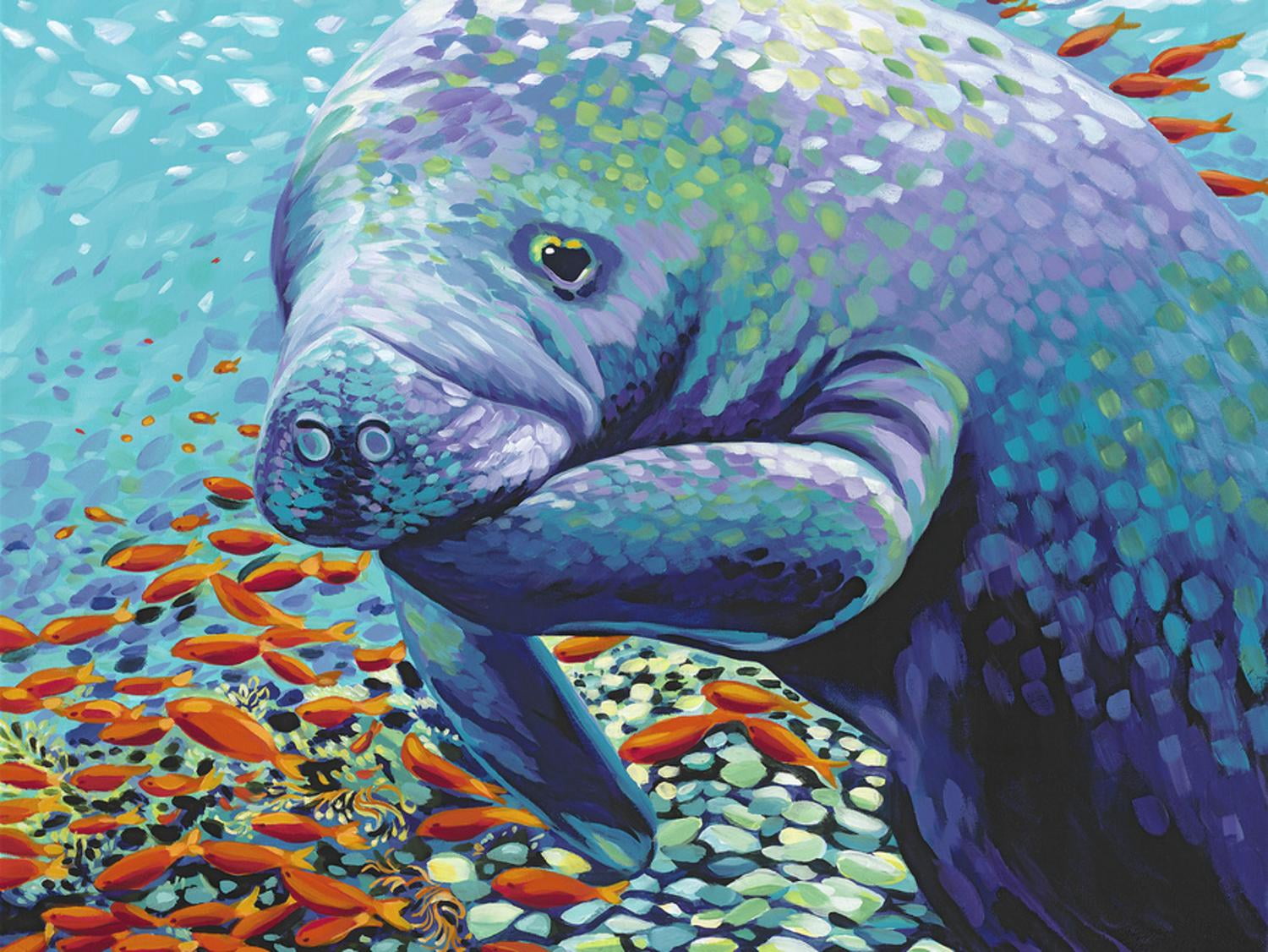 Vibrant Underwater Manatee Canvas Art for Kids, 18x24