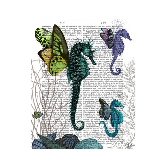 Art.com Seahorse Trio with Wings Art Print by Fab Funky, 18" x 24"