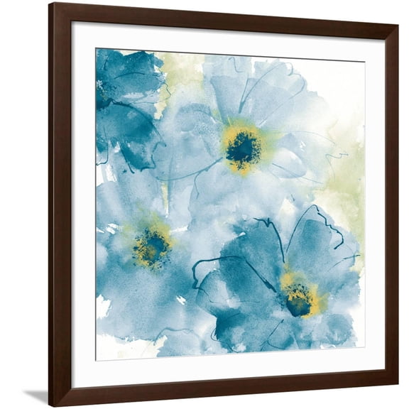 Art.com Seashell Cosmos II Blue and Yellow Art Print by Chris Paschke, Brown Frame Wall Art, 38" x 38"