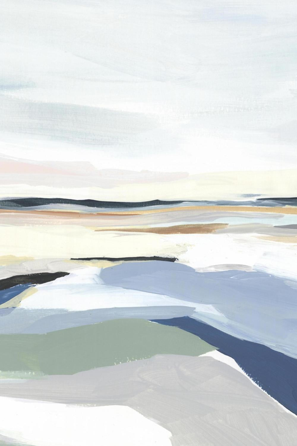 Seaside Day Abstract Landscape Canvas Art in Blue and Beige
