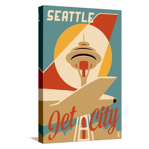 Art.com Seattle, Washington - Jet City Stretched Canvas Print Wall Art by Lantern Press, 12" x 18"