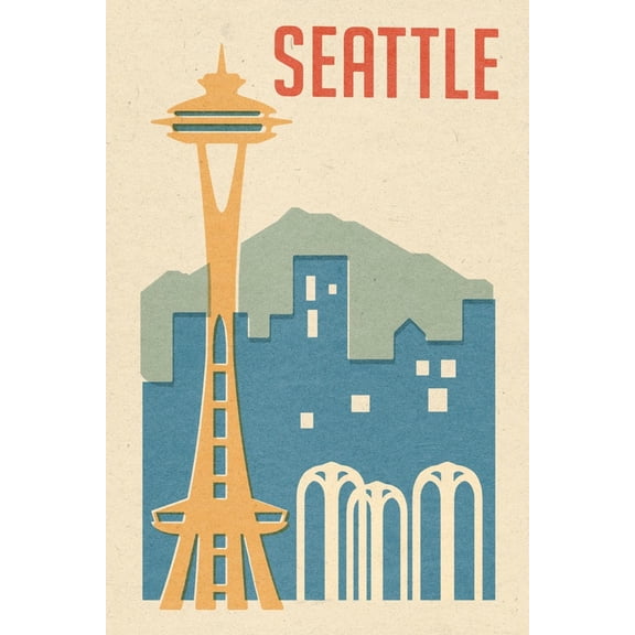 Art.com Seattle, Washington - Woodblock Art Print by Lantern Press, 12" x 18"