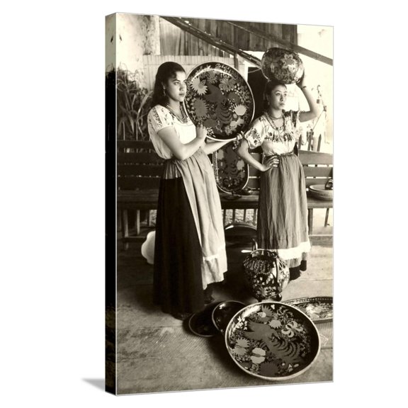 Art.com Senoritas Displaying Pottery Stretched Canvas Print Wall Art, 16" x 24"