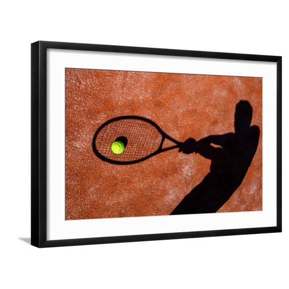 Art.com Shadow Of A Tennis Player In Action On A Tennis Court (Conceptual Image With A Tennis Ball Art Print by l i g h t p o e t, Black Frame Wall Art, 29" x 21"