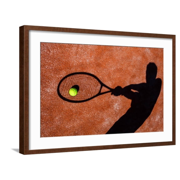 Art.com Shadow Of A Tennis Player In Action On A Tennis Court (Conceptual Image With A Tennis Ball Art Print by l i g h t p o e t, Brown Frame Wall Art, 29" x 21"