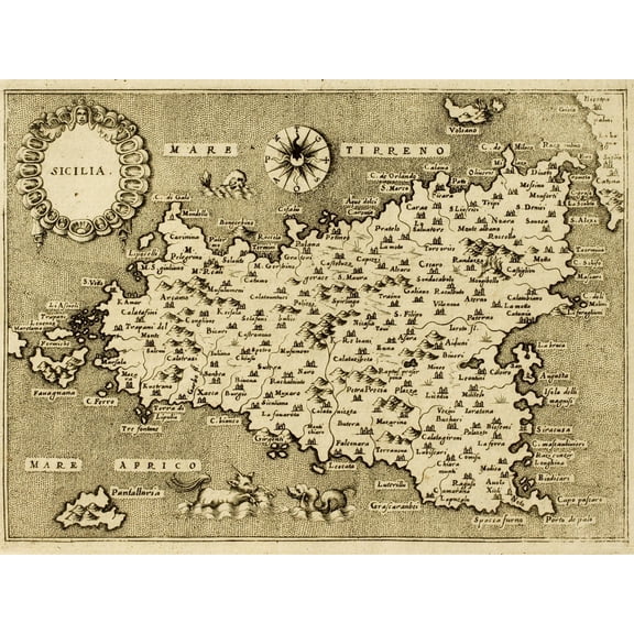 Art.com Sicily Old Map, May Be Approximately Dated To The Xvii Sec Art Print by marzolino, 16" x 12"
