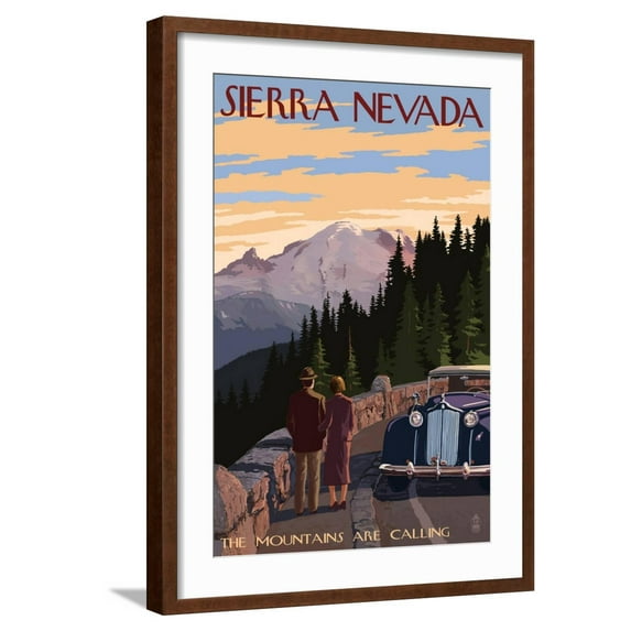 Art.com Sierra Nevada - the Mountains are Calling Art Print by Lantern Press, Brown Frame Wall Art, 21" x 29"