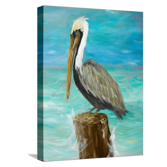 Art.com Single Pelican on Post Stretched Canvas Print Wall Art by Julie DeRice, 12" x 16"