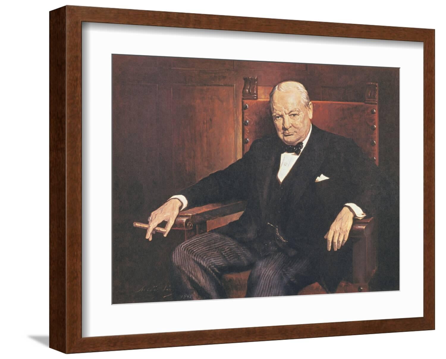 Art.com Sir Winston Churchill Art Print by Arthur Pan, Brown Frame Wall ...