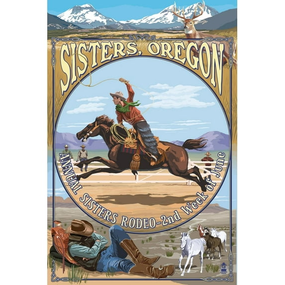 Art.com Sisters, Oregon - Cowboy Montage Art Print by Lantern Press, 24" x 36"