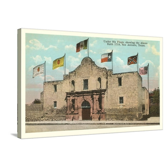Art.com Six Flags on the Alamo, San Antonio, Texas Stretched Canvas Print Wall Art, 36" x 24"