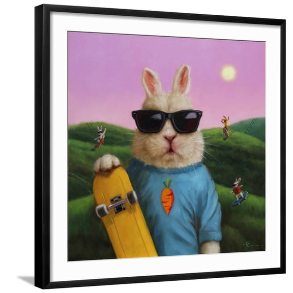 Art.com Skater Bunny Art Print by Lucia Heffernan, Black Frame Wall Art, 29" x 29"