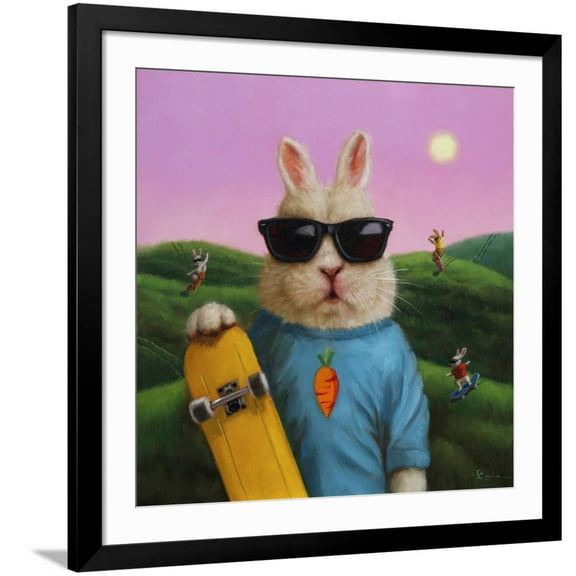 Art.com Skater Bunny Art Print by Lucia Heffernan, Black Frame Wall Art, 38" x 38"