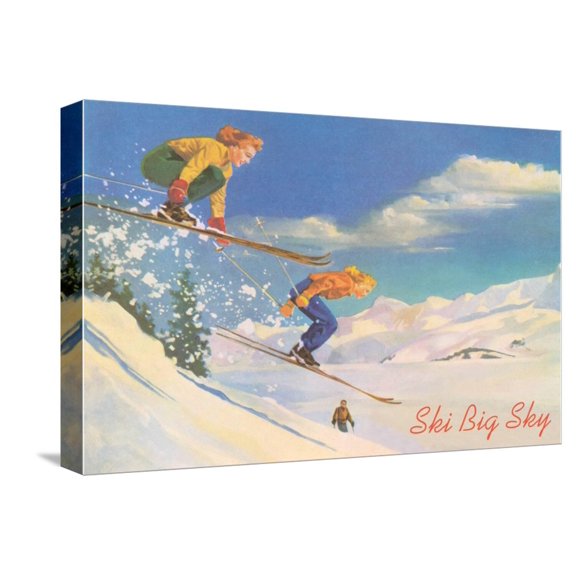 Art.com Ski Big Sky, Lady Skiers, Montana Stretched Canvas Print Wall Art, 18" x 12"