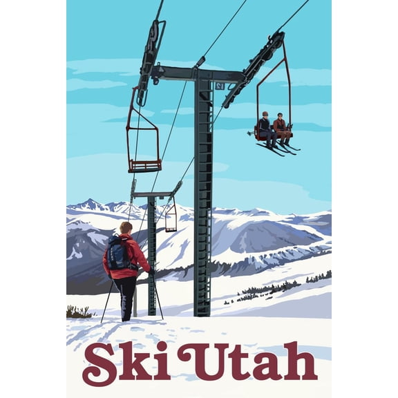 Art.com Ski Utah - Ski Lift Day Scene Art Print by Lantern Press, 12" x 18"