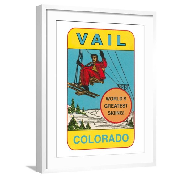 Art.com Skiing, Vail, Colorado Art Print, White Frame Wall Art, 23" x 29"