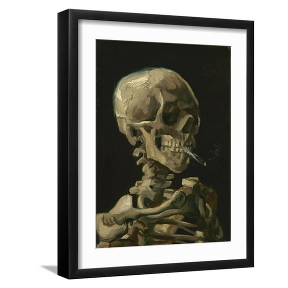 Art.com Skull of a Skeleton with Burning Cigarette Painting by Vincent Van Gogh, 1886 Art Print by Stocktrek Images, Black Frame Wall Art, 17" x 21"