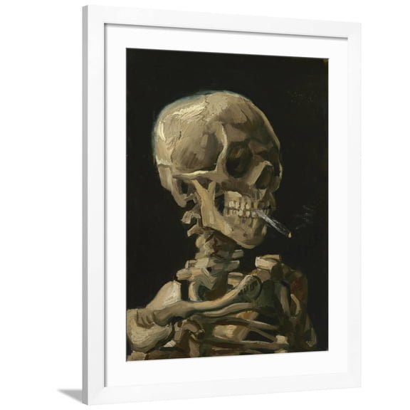 Art.com Skull of a Skeleton with Burning Cigarette Painting by Vincent Van Gogh, 1886 Art Print by Stocktrek Images, White Frame Wall Art, 32" x 40"