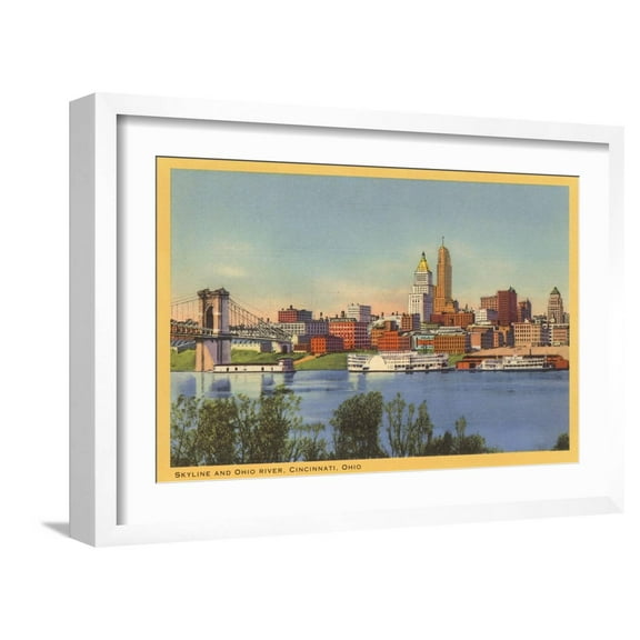 Art.com Skyline and Ohio River, Cincinnati, Ohio Art Print, White Frame Wall Art, 23" x 17"