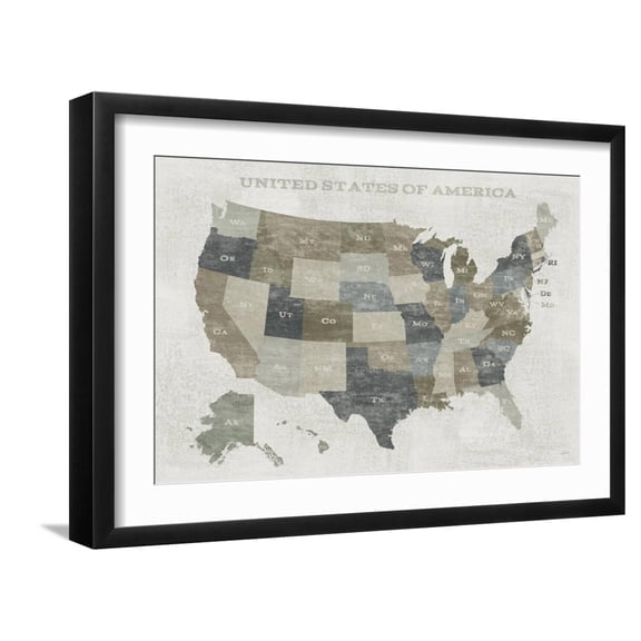 Art.com Slate US Map Art Print by Sue Schlabach, Black Frame Wall Art, 23" x 17"
