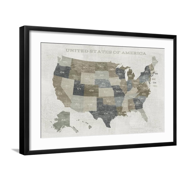 Art.com Slate US Map Art Print by Sue Schlabach, Black Frame Wall Art, 29" x 21"