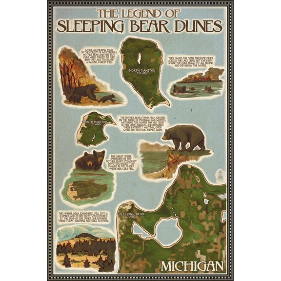 Art.com Sleeping Bear Dunes, Michigan - Sleeping Bear Dunes Legend Map Art Print by Lantern Press, 12" x 18"