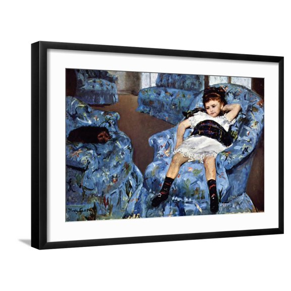 Art.com Small Girl in Blue Art Print by Mary Cassatt, Black Frame Wall Art, 29" x 21"