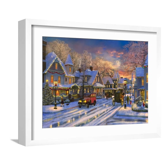 Art.com Small Town Christmas Art Print by Dominic Davison, White Frame Wall Art, 21" x 17"