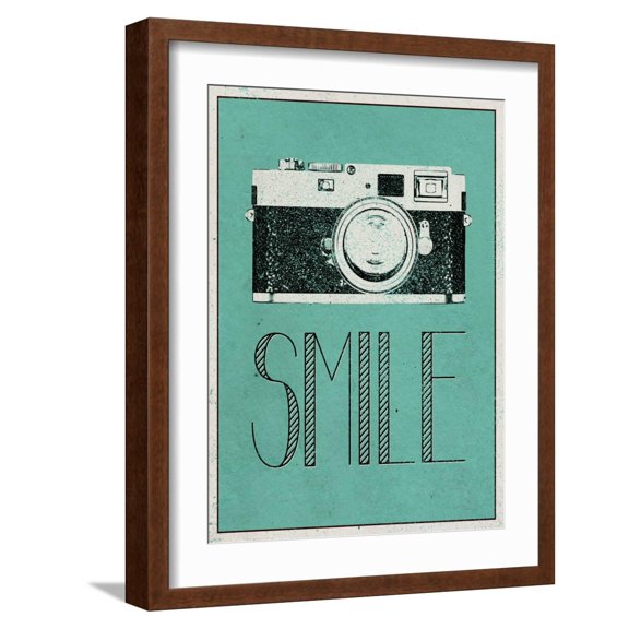 Art.com Smile Retro Camera Art Print, Brown Frame Wall Art, 17" x 21"