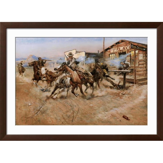 Art.com Smoke of A .45 Art Print by Charles Marion Russell, Brown Frame Wall Art, 44" x 32"