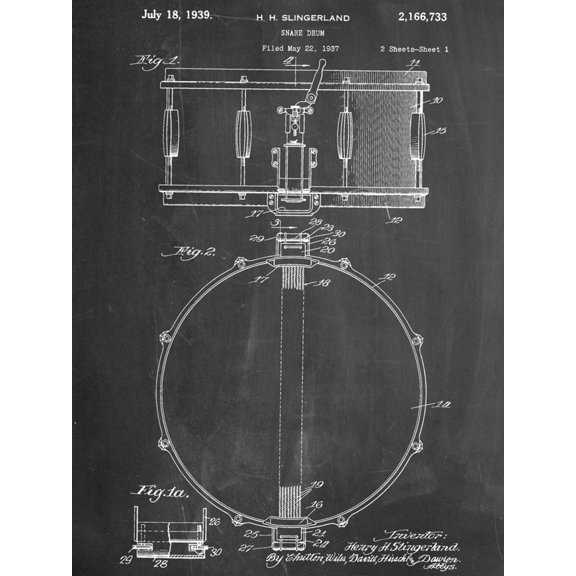 Art.com Snare Drum Instrument Patent Art Print, 12" x 16"