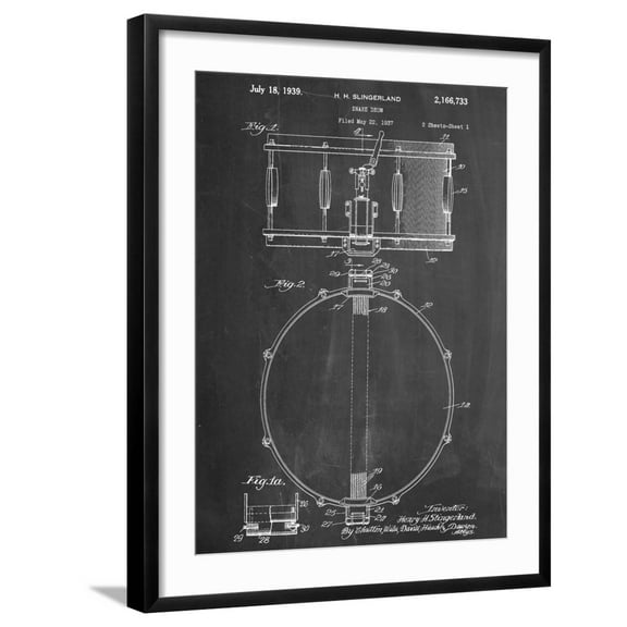 Art.com Snare Drum Instrument Patent Art Print, Black Frame Wall Art, 23" x 29"