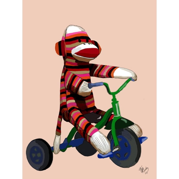 Art.com Sock Monkey Tricycle Art Print by Fab Funky, 12" x 16"