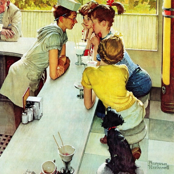 Art.com Soda Jerk, August 22,1953 Giclee Print by Norman Rockwell, 16" x 16"
