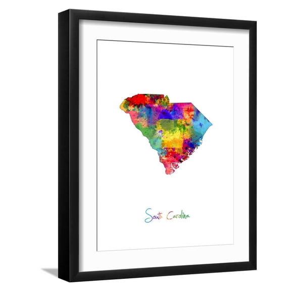 Art.com South Carolina Map Art Print by Michael Tompsett, Black Frame Wall Art, 17" x 21"