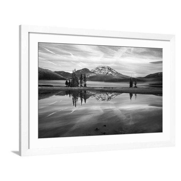 Art.com South Sister at Sparks Lake BW Photo by Stan Hellmann, White Frame Wall Art, 44" x 32"