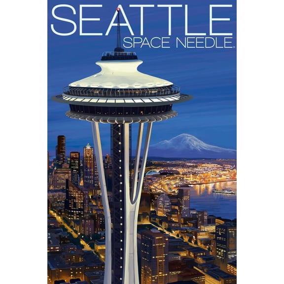 Art.com Space Needle Aerial View - Seattle, WA Art Print by Lantern Press, 16" x 24"