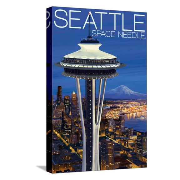 Art.com Space Needle Aerial View - Seattle, WA Stretched Canvas Print Wall Art by Lantern Press, 12" x 18"