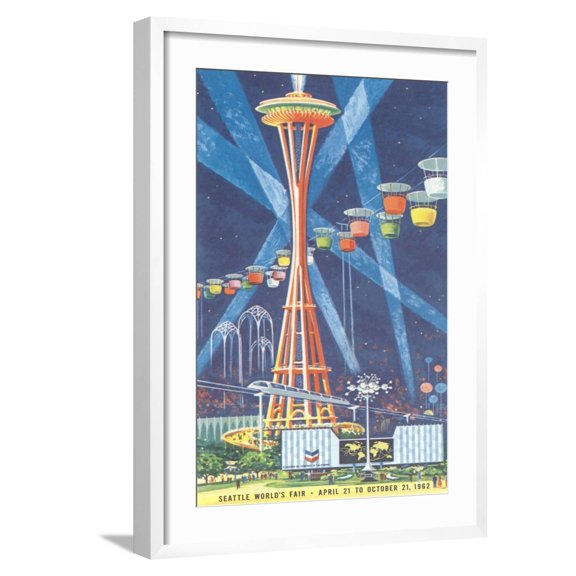 Art.com Space Needle, Seattle World's Fair Art Print, White Frame Wall Art, 21" x 29"