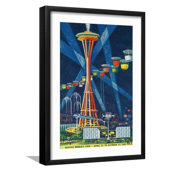 Art.com Space Needle Worlds Fair Poster - Seattle, WA Art Print by Lantern Press, Black Frame Wall Art, 17" x 23"