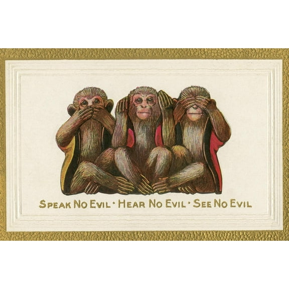 Art.com Speak, Hear, See No Evil, Three Monkeys Art Print, 18" x 12"