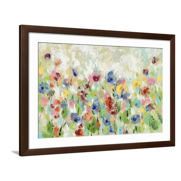Art.com Springtime Meadow Flowers Art Print by Silvia Vassileva, Brown Frame Wall Art, 44" x 32"