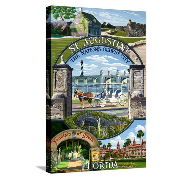 Art.com St. Augustine, Florida - Montage Scenes Stretched Canvas Print Wall Art by Lantern Press, 16" x 24"