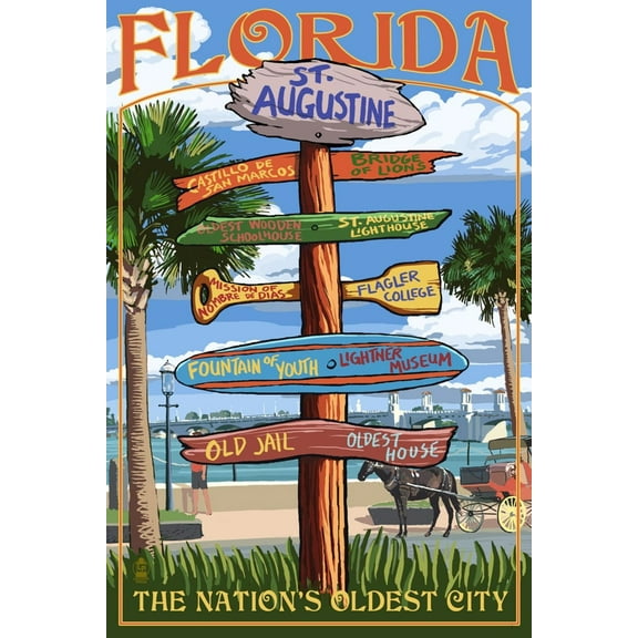 Art.com St. Augustine, Florida - Sign Destinations Art Print by Lantern Press, 16" x 24"