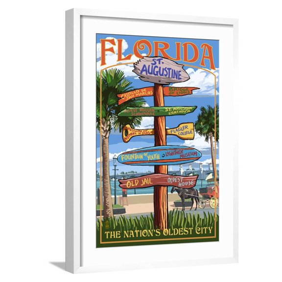 Art.com St. Augustine, Florida - Sign Destinations Art Print by Lantern Press, White Frame Wall Art, 21" x 29"